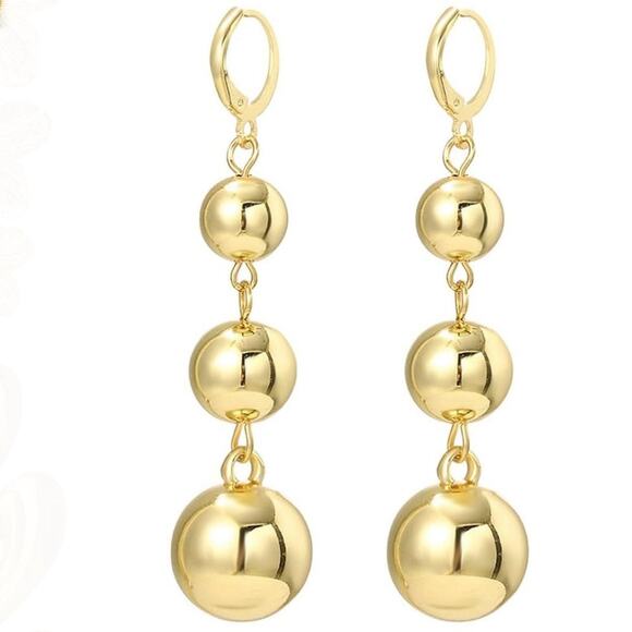 Gold Ball Tiered Earrings - Picture 2 of 2